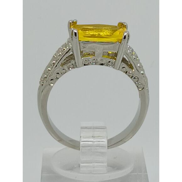 3CT Vintage Gold Plated Canary Yellow Radiant Sim Diamond CZ Engagement Ring 10 - Picture 4 of 10